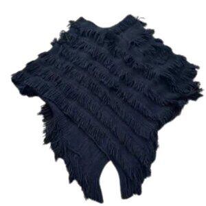 Elan Women’s Navy Blue Fringe Poncho Shawl - One Size